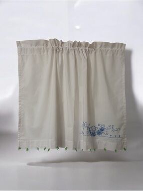 artisan Curtain Panel with Blue Floral Embroidery 40 wide x 26 length new